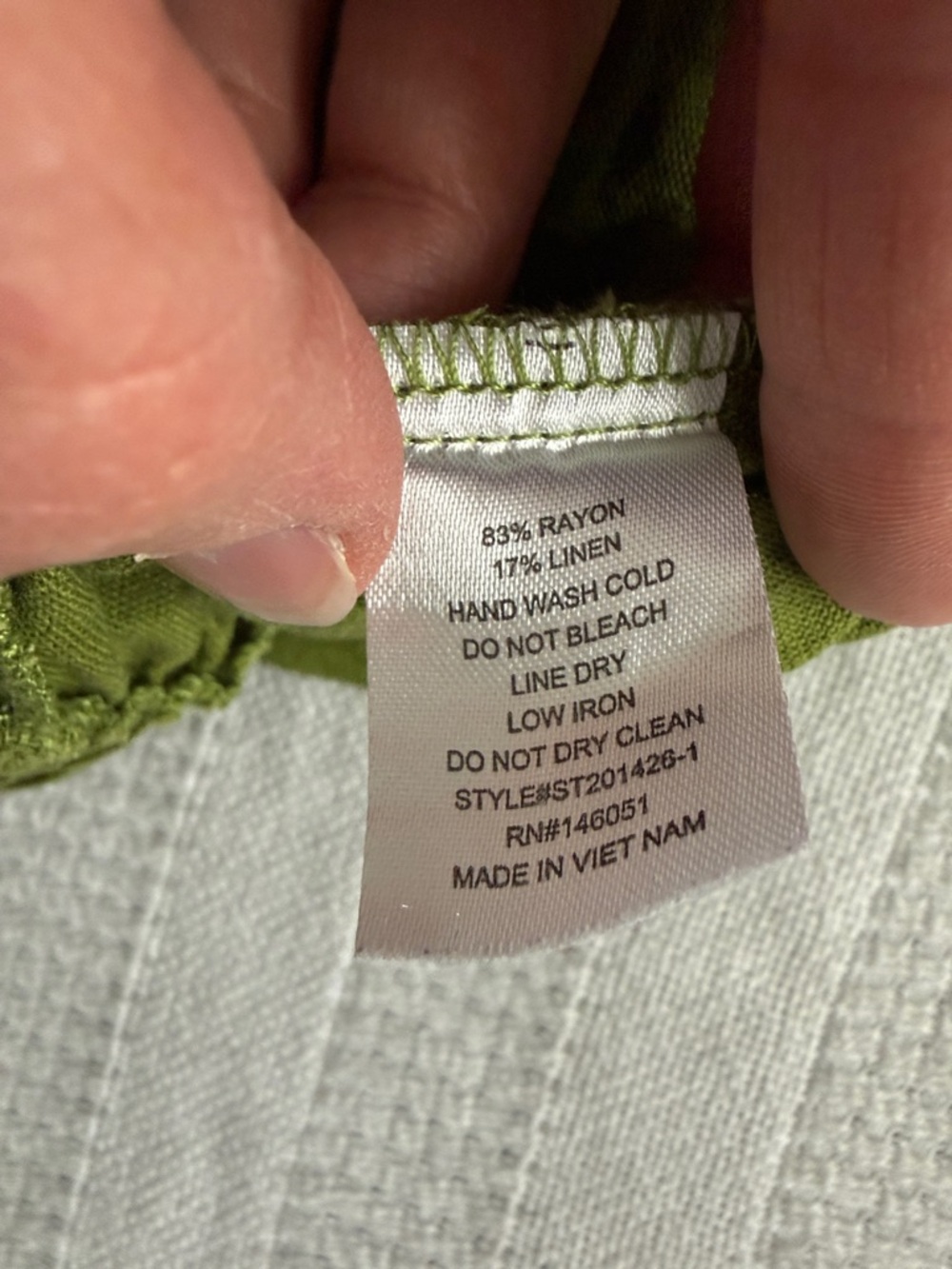 Monteau Bright Olive Green Linen Blend Set with cropped Smocked Ruffled Top - Picture 8 of 11